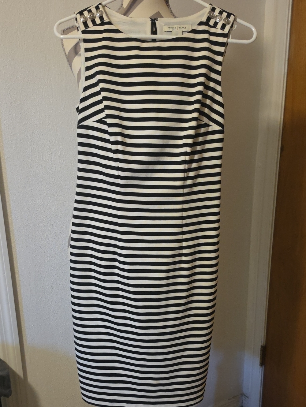 White House Black Market Black and White Striped Sheath Dress